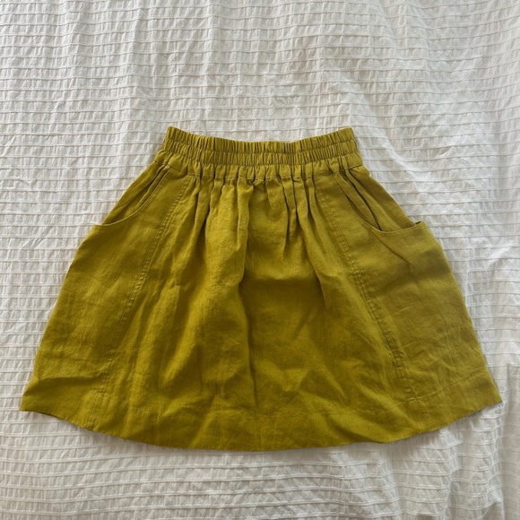 notPERFECTLINEN Dresses & Skirts - Not Perfect Linen Oia Gathered Skirt Greenish Mustard Size S/M